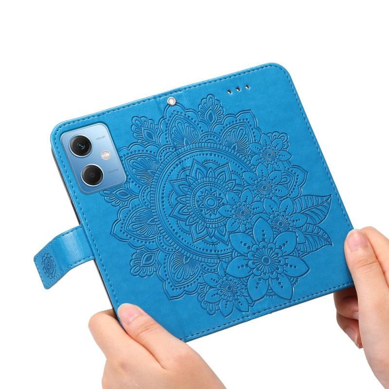 Kožené Pouzdro Na Xiaomi Redmi Note 12 5G Na Lana Popruh Květina Mandala