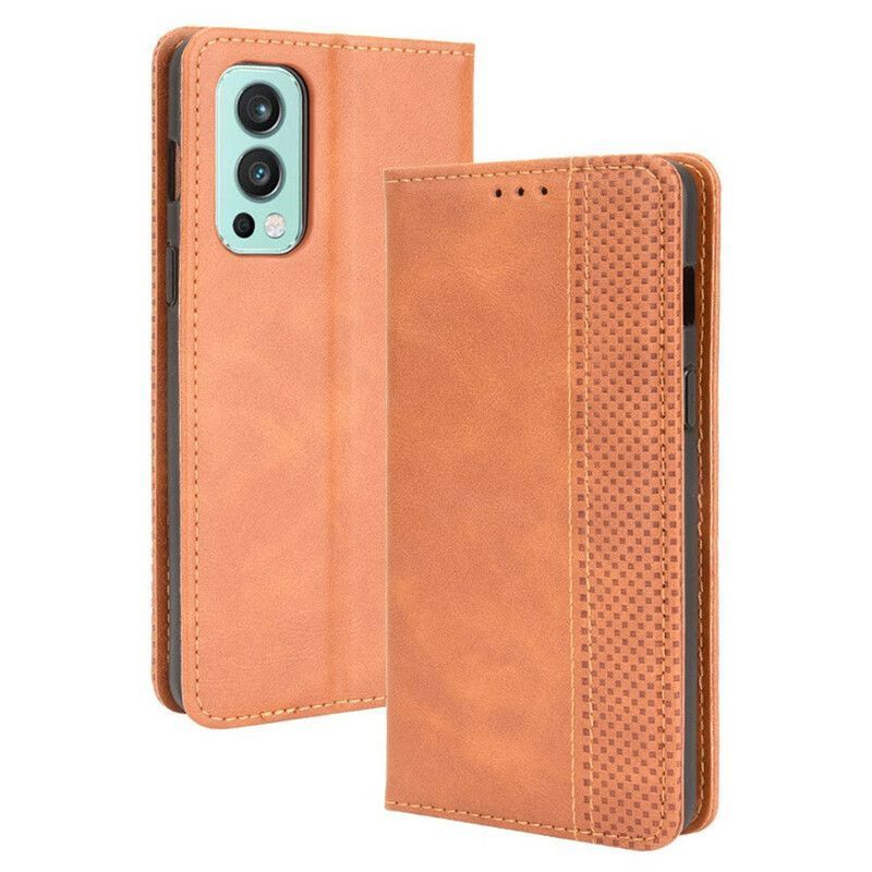 Kožené Pouzdro Folio Na Oneplus Nord 2 5g Stylizovaný Vintage Kožený Efekt