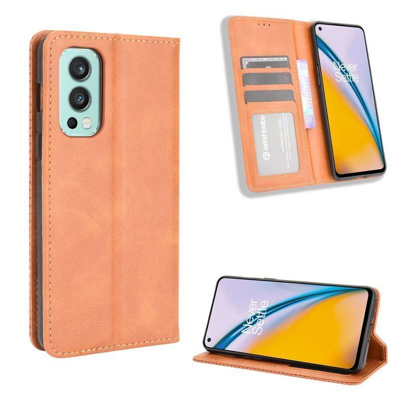 Kožené Pouzdro Folio Na Oneplus Nord 2 5g Stylizovaný Vintage Kožený Efekt