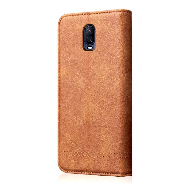 Kožené Pouzdro Folio Oneplus 6t Prošívání S Koženým Efektem