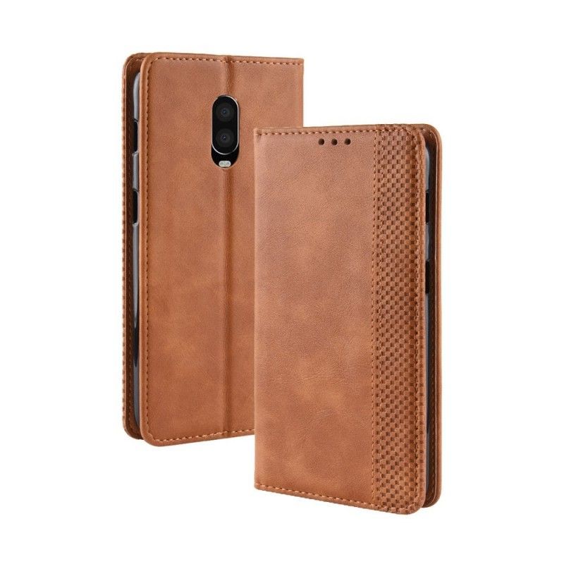 Kožené Pouzdro Folio Oneplus 6t Stylizovaný Vintage Kožený Efekt