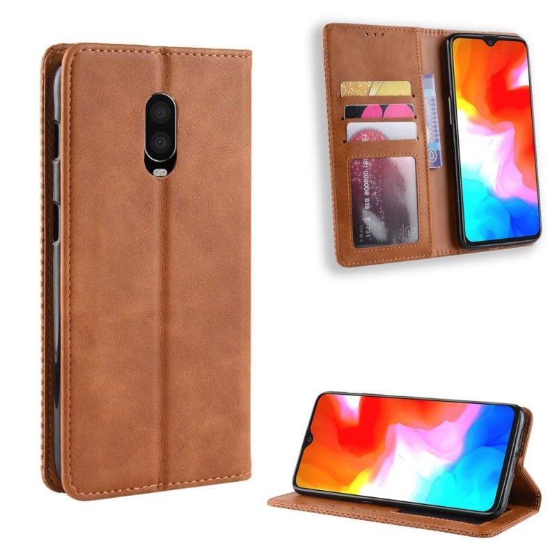 Kožené Pouzdro Folio Oneplus 6t Stylizovaný Vintage Kožený Efekt