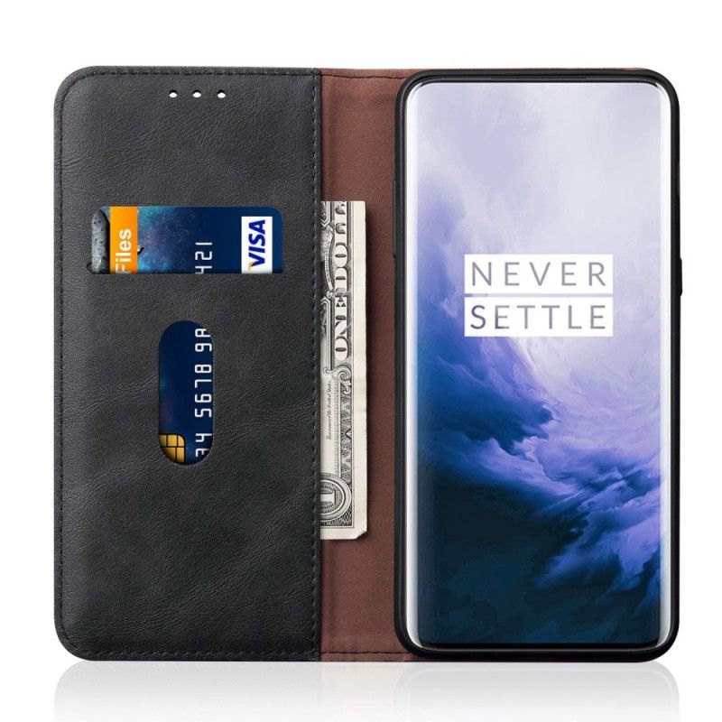 Kožené Pouzdro Folio Oneplus 7 Pro Prošívání S Koženým Efektem