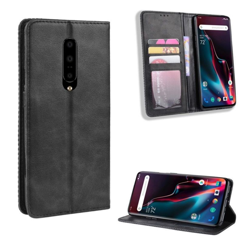 Kožené Pouzdro Folio Oneplus 7 Pro Stylizovaný Vintage Kožený Efekt