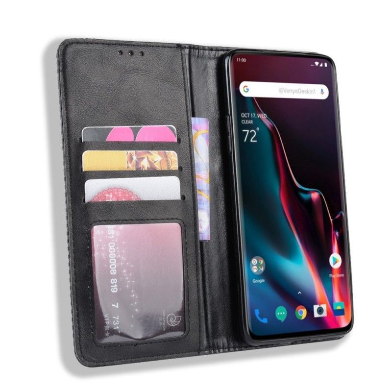 Kožené Pouzdro Folio Oneplus 7 Pro Stylizovaný Vintage Kožený Efekt