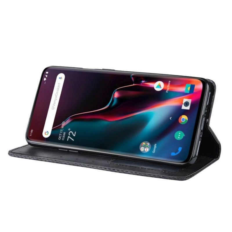 Kožené Pouzdro Folio Oneplus 7 Pro Stylizovaný Vintage Kožený Efekt