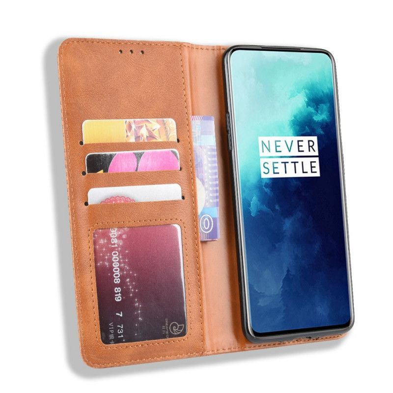 Kožené Pouzdro Folio Oneplus 7t Pro Stylizovaný Vintage Kožený Efekt