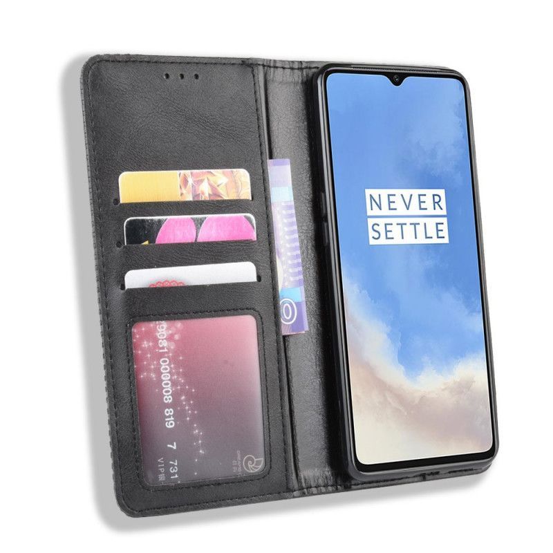 Kožené Pouzdro Folio Oneplus 7t Stylizovaný Vintage Kožený Efekt