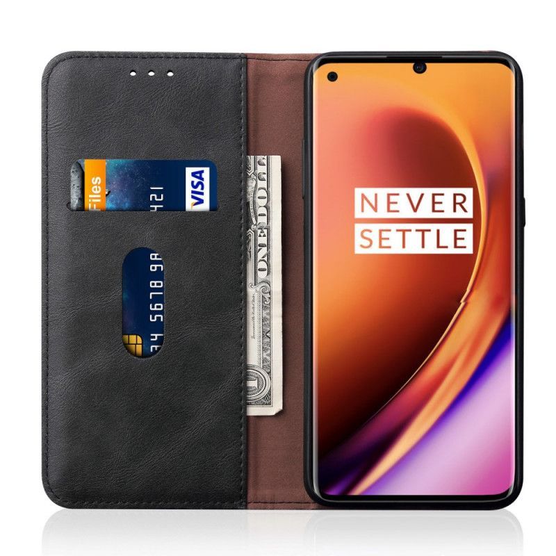 Kožené Pouzdro Folio Oneplus 8 Pro Prošívání S Koženým Efektem