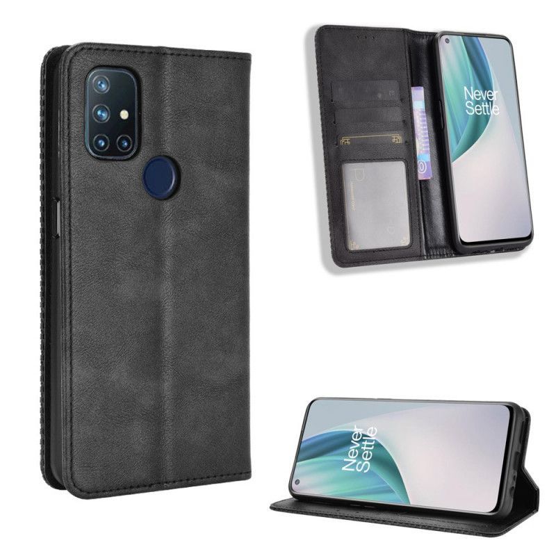 Kožené Pouzdro Folio Oneplus Nord N10 Stylizovaný Vintage Kožený Efekt