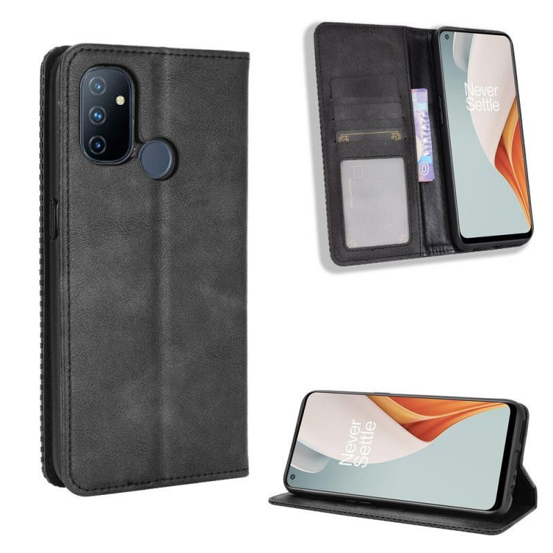 Kožené Pouzdro Folio Oneplus Nord N100 Stylizovaný Vintage Kožený Efekt