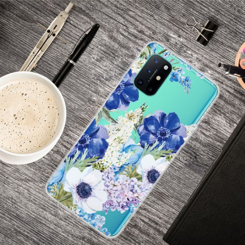 Kryt Oneplus 8t Průhledné Akvarelové Modré Květy