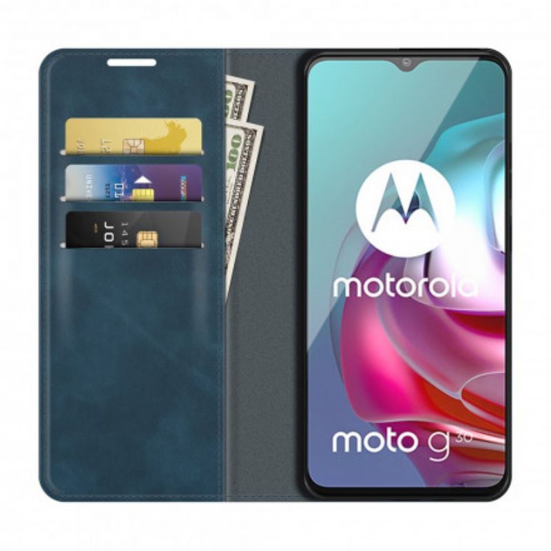 Flip Cover Moto G30 / Moto G10 S Efektem Jemné Hedvábné Kůže