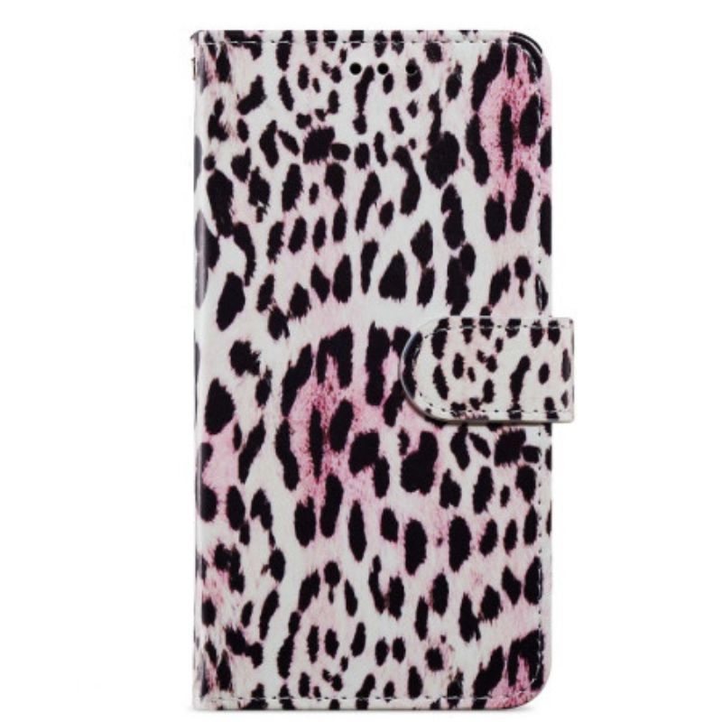 Flipové Pouzdro Na Google Pixel 7A Na Lana Strappy S Efektem Leoparda