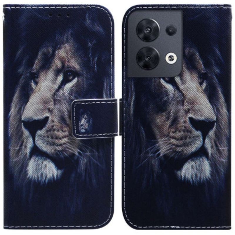 Flipové Pouzdro Na Oppo Reno 8 Na Lana Lanyard Lion