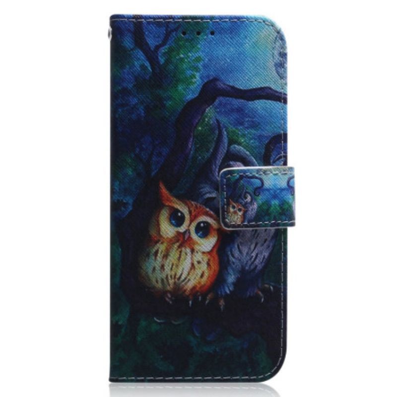 Flipové Pouzdro Na Oppo Reno 8 Na Lana Strappy Owls Malování