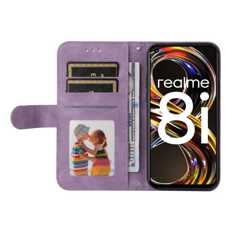 Flipové Pouzdro Realme 8i Nýt A Řemínek Z Umělé Kůže