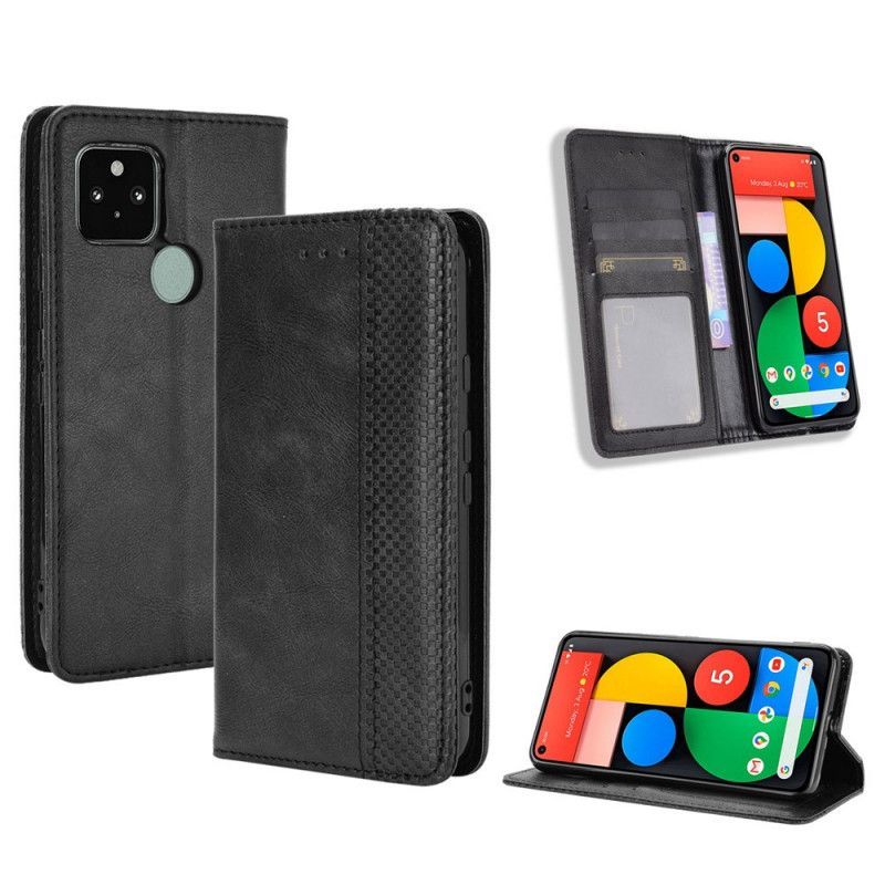 Golge Pixel 5 Flip Cover Stylizovaný Vintage Kožený Efekt