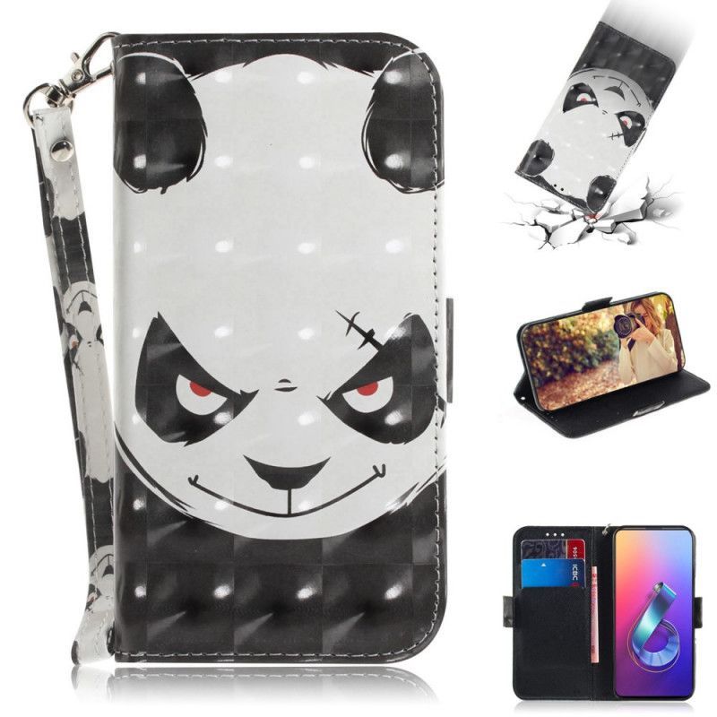 Kožené Pouzdro Asus Zenfone 6 Rozzlobená Panda S Popruhem