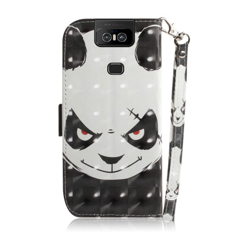 Kožené Pouzdro Asus Zenfone 6 Rozzlobená Panda S Popruhem