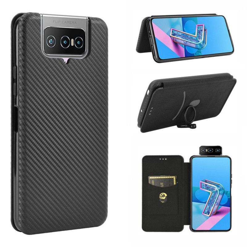 Kožené Pouzdro Folio Asus Zenfone 7 / 7 Pro Silikonový Uhlík