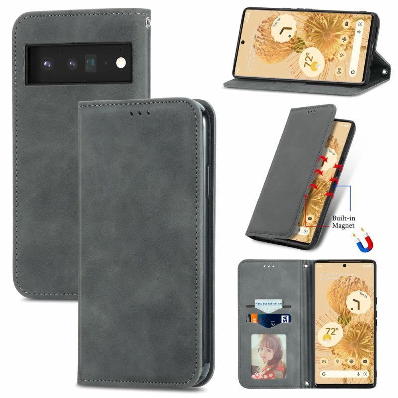 Kožené Pouzdro Folio Google Pixel 6 Pro Starý Design Na Dotek Pokožky