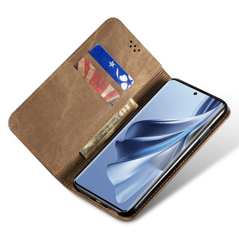 Kožené Pouzdro Folio Na Oppo Reno 12 5g Džínová Tkanina