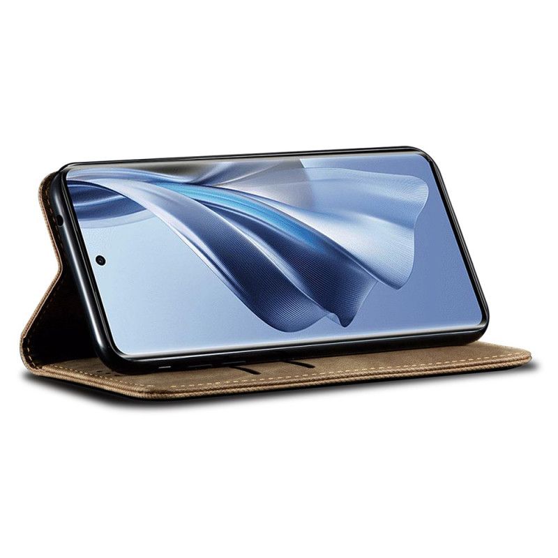 Kožené Pouzdro Folio Na Oppo Reno 12 5g Džínová Tkanina