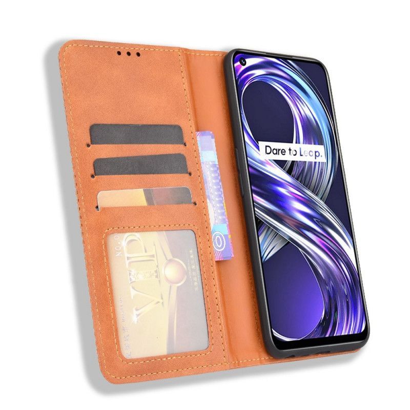 Kožené Pouzdro Folio Na Realme 8i Stylizovaný Vintage Kožený Efekt