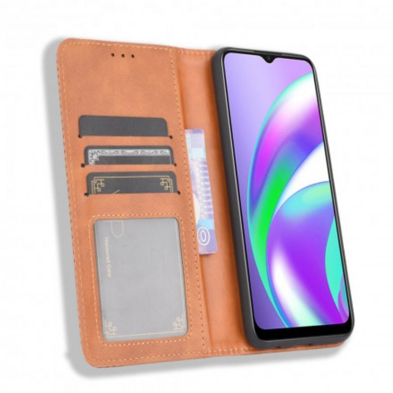 Kožené Pouzdro Folio Oppo A15 Stylizovaný Vintage Kožený Efekt