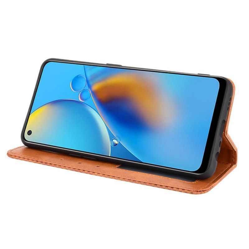 Kožené Pouzdro Folio Oppo A74 4g Stylizovaný Vintage Kožený Efekt