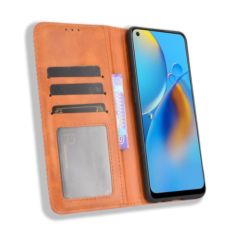 Kožené Pouzdro Folio Oppo A74 4g Stylizovaný Vintage Kožený Efekt