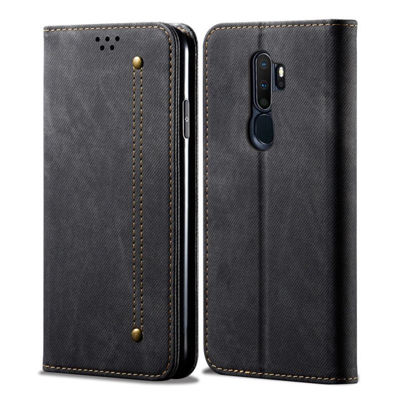 Kožené Pouzdro Folio Oppo A9 2020 Jeansová Látka