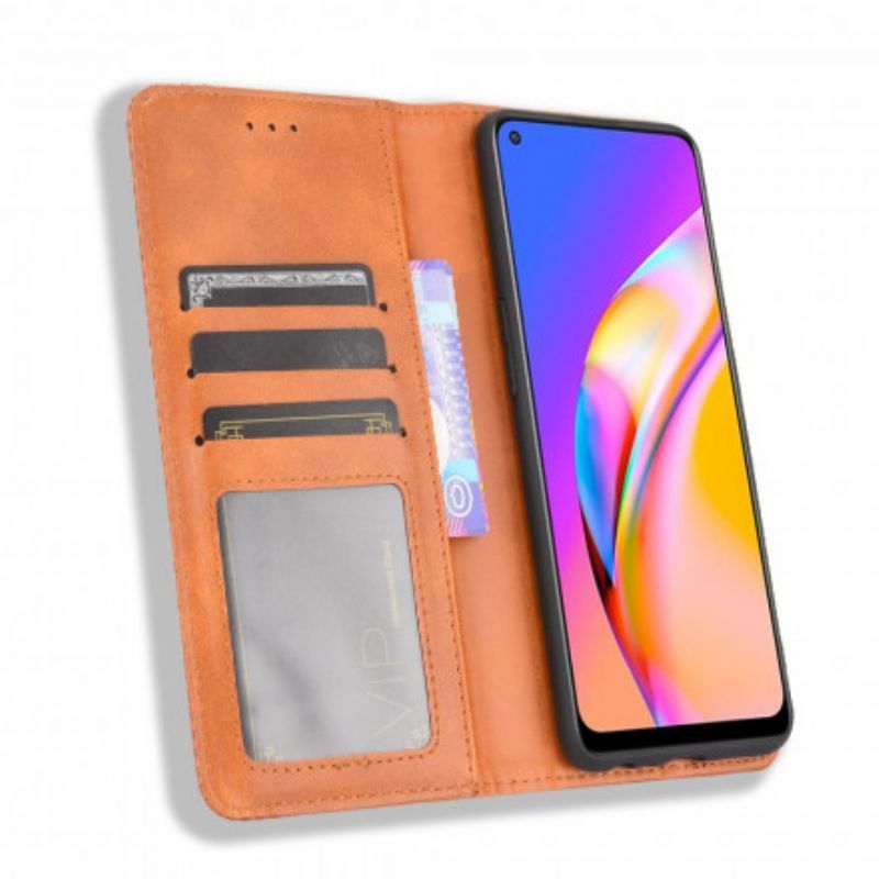 Kožené Pouzdro Folio Oppo A94 5g Stylizovaný Vintage Kožený Efekt