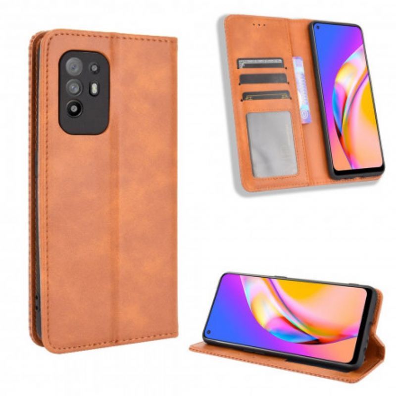 Kožené Pouzdro Folio Oppo A94 5g Stylizovaný Vintage Kožený Efekt