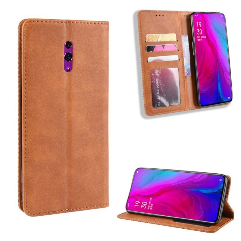 Kožené Pouzdro Folio Oppo Reno Stylizovaný Vintage Kožený Efekt