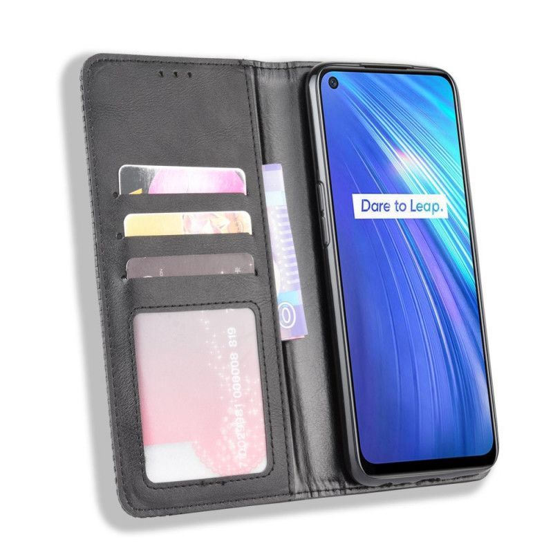 Kožené Pouzdro Folio Realme 6 Stylizovaný Vintage Kožený Efekt