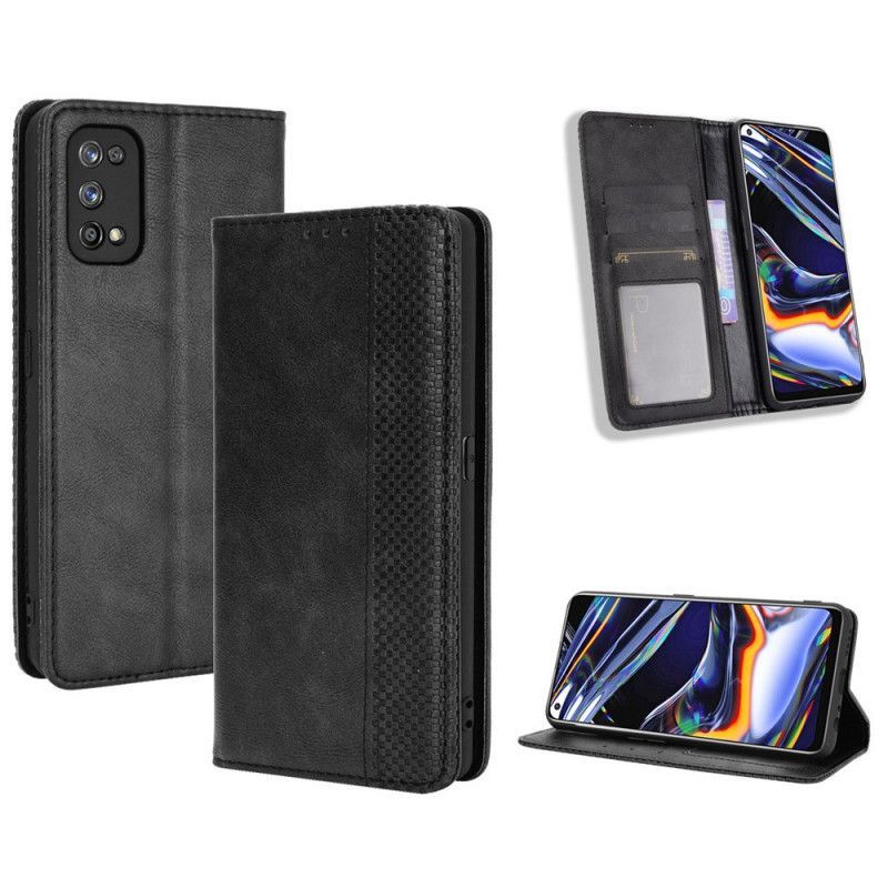 Kožené Pouzdro Folio Realme 7 Pro Stylizovaný Vintage Kožený Efekt