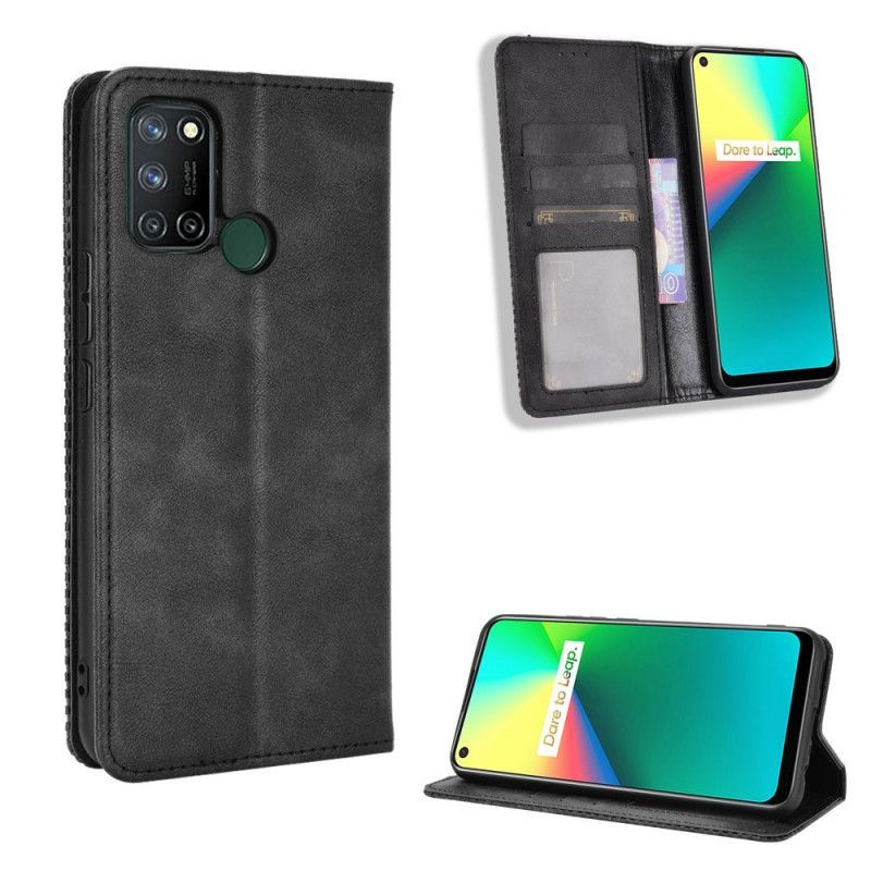 Kožené Pouzdro Folio Realme 7i Stylizovaný Vintage Kožený Efekt