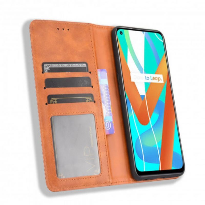 Kožené Pouzdro Folio Realme 8 5g Stylizovaný Vintage Kožený Efekt