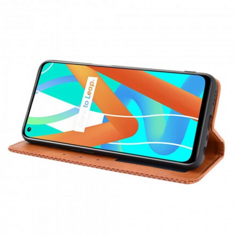 Kožené Pouzdro Folio Realme 8 5g Stylizovaný Vintage Kožený Efekt