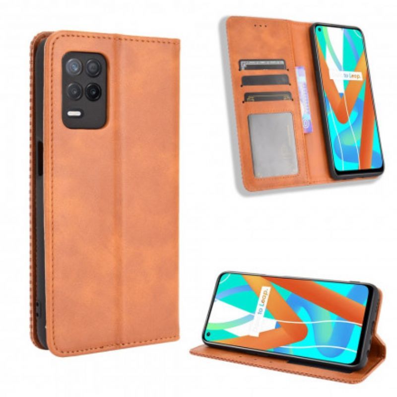 Kožené Pouzdro Folio Realme 8 5g Stylizovaný Vintage Kožený Efekt