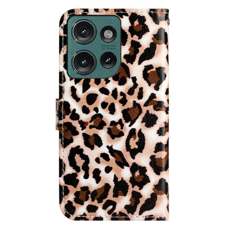 Kožený Kryt Motorola Edge 50 Leopard Print Strappy