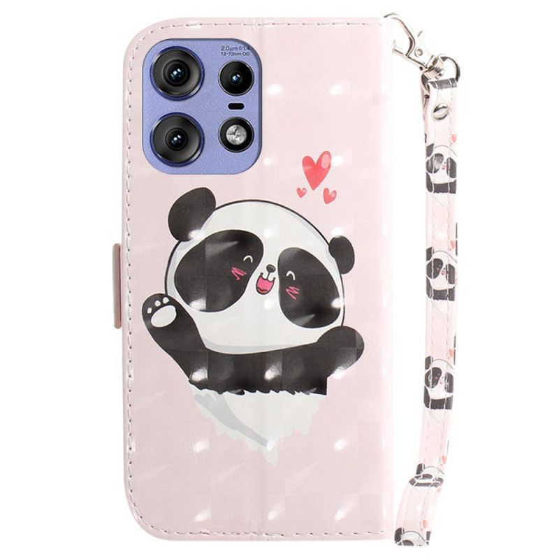 Kožený Kryt Motorola Edge 50 Pro Panda Love With Strap