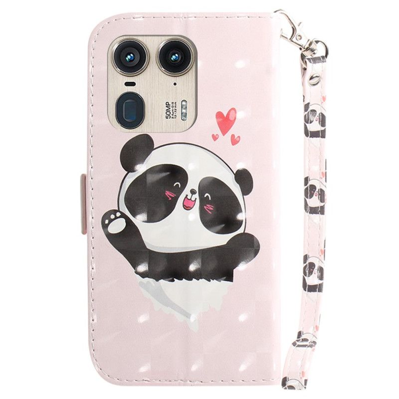 Kožený Kryt Motorola Edge 50 Ultra Panda Love With Strap