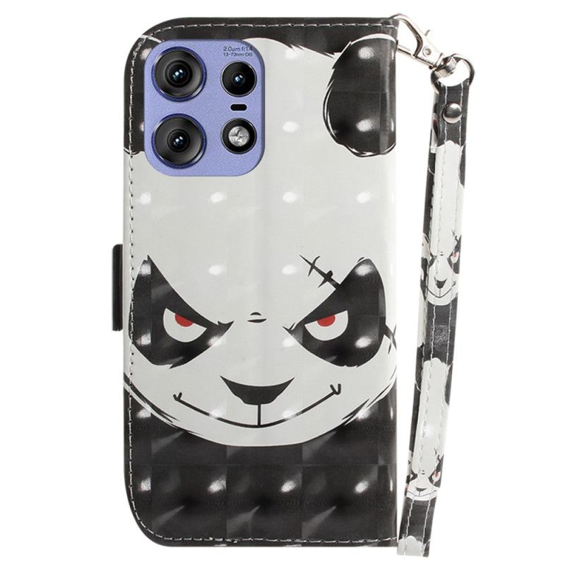 Kožený Kryt Na Motorola Edge 50 Pro Rozzlobená Panda S Popruhem