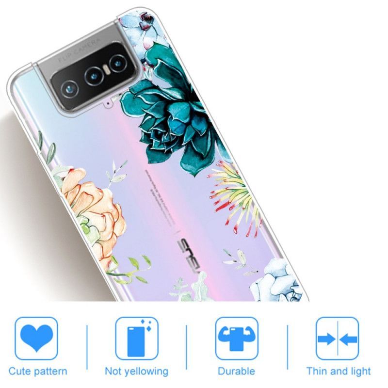 Kryt Asus Zenfone 7 / 7 Pro Průhledné Akvarelové Květiny