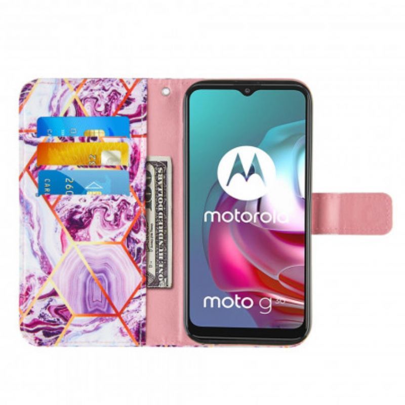 Moto G30 / Moto G10 Geometrický Mramorový Kryt Popruhu