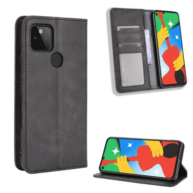 Odklápěcí Kryt Goolge Pixel 4a 5g Stylizovaný Vintage Kožený Efekt