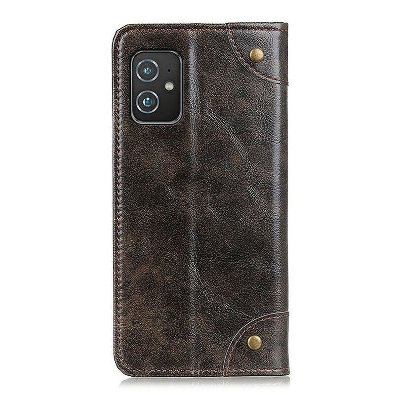 Překlápěcí Kryt Azus Zenfone 8 Štípaných Kožených Vintage Nýtů